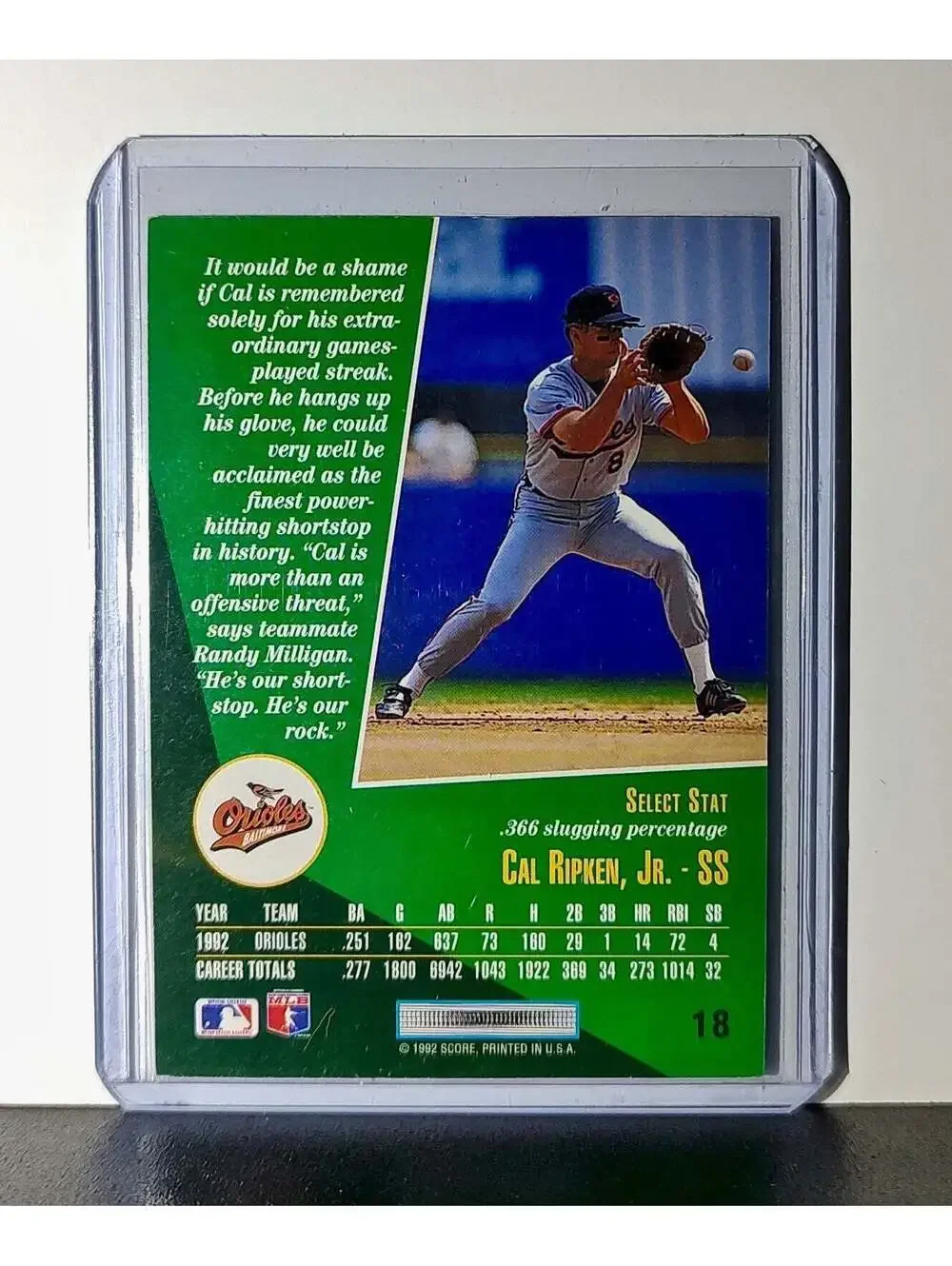 1992 Cal Ripken Jr Score MLB #18 Baseball Card Baltimore Orioles